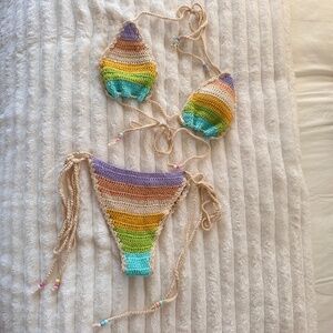 Rainbow Pastel Crochet Bikini Handmade Boho Swim